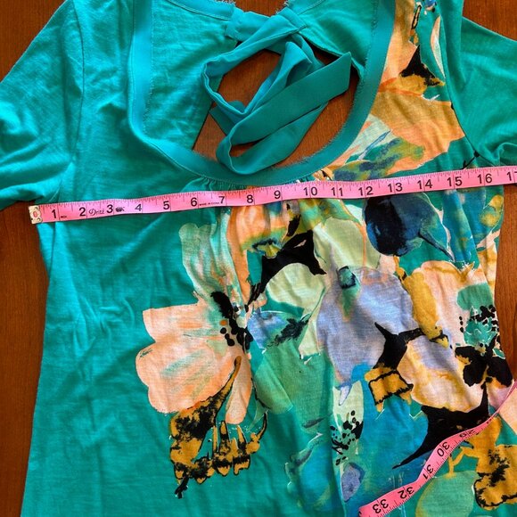 Akemi + Kin Anthropologie Turquoise Tie Short Sleeve Shirt Size Small - Picture 2 of 3